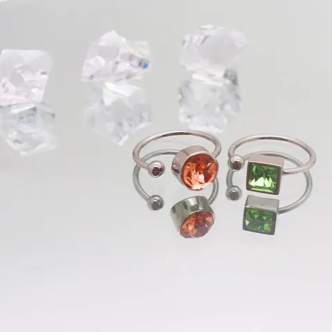 Anillo Abierto Minimalista de Acero de Titanio para Mujer Hombre Strass Anillo de Dedo Geométrico Ajustable Joyería