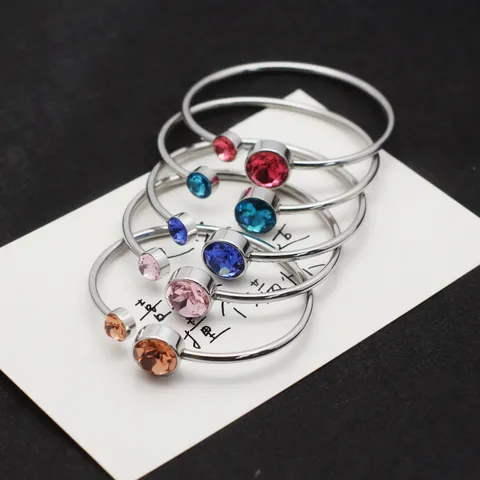 Brazalete Abierto Minimalista De Acero Inoxidable Con Cristales De Circonia Diseño Geométrico Joyería De Moda Para Mujeres Y Hombres