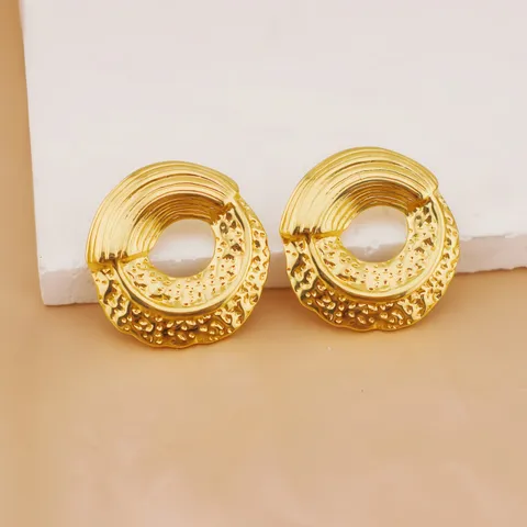 Pendientes de Botón Geométricos Martillados Chapados en Oro de Acero Inoxidable Minimalista Retro Joya Elegante Regalo Para Mujer