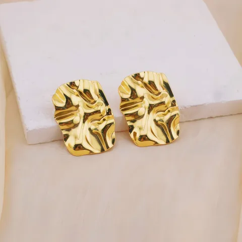 Minimalista Acero Inoxidable Geométrico Irregular Plisado Pendientes de Botón Chapado en Oro de 18K Estilo Ins Joyería De Moda Para Mujeres