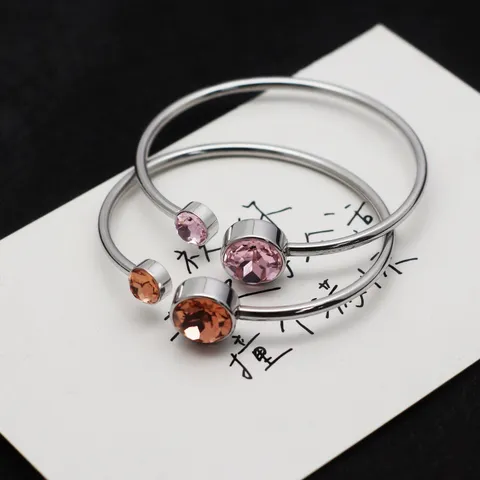Brazalete Abierto Minimalista De Acero Inoxidable Con Cristales De Circonia Diseño Geométrico Joyería De Moda Para Mujeres Y Hombres
