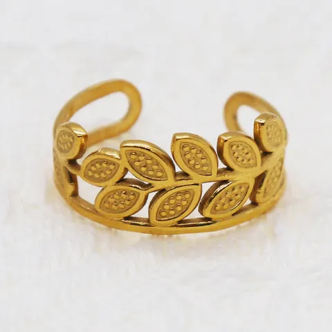 Anillo Abierto Minimalista de Acero Inoxidable para Mujer Chapado en Oro Hoja Ajustable Joyería de Dedo Regalo