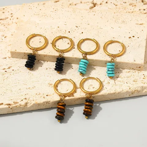 Stainless Steel Colorful Natural Stone Drop Earrings For Women European Style High-End Design Hoop Earrings Fashion Jewelry Gift