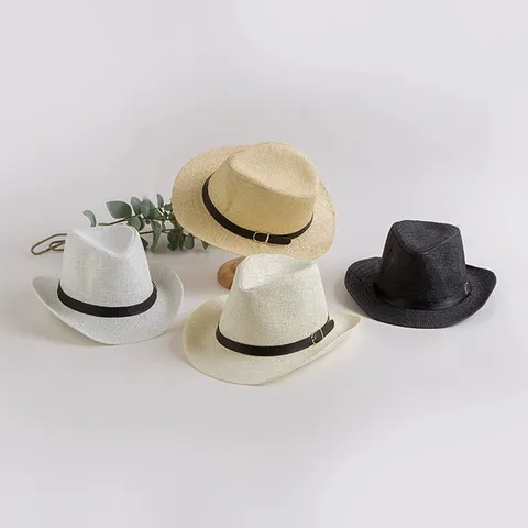 Men's Straw Cowboy Hat Summer Outdoor Sun Protection Beach Woven Fedora Hat Vintage Roll Up Brim Panama Hat