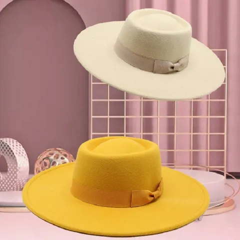 Elegant Wide Brim Felt Fedora Hat With Bowknot Ribbon Ribbon Smooth Top Retro Autumn Winter Jazz Hat Unisex Clothing Accessories