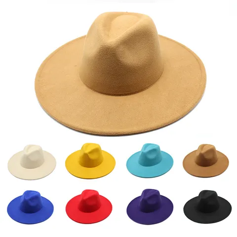British Vintage Wide Brim Fedora Hat Unisex Solid Color Woolen Felt Jazz Cap Autumn Winter Fashion Sun Protection Hat