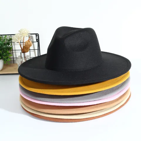 British Vintage Wide Brim Fedora Hat Unisex Solid Color Woolen Felt Jazz Cap Autumn Winter Fashion Sun Protection Hat