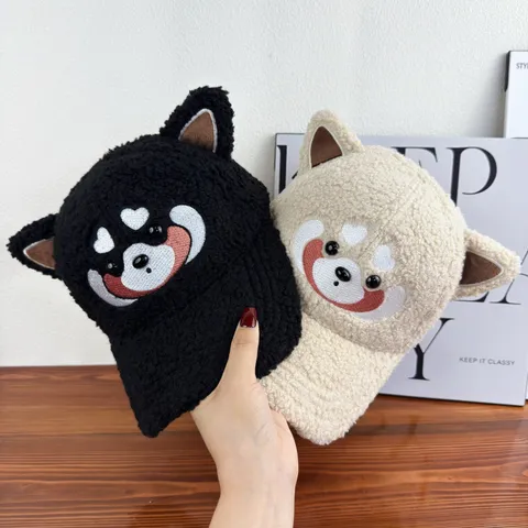 Cute Cartoon Animal Ears Lambswool Baseball Cap Winter Warm Thickened Duckbill Hat Women Casual Plush Sun Protection Hat