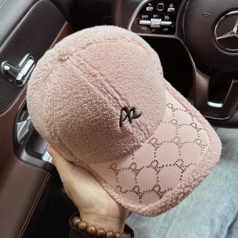 Thickened Lambswool Baseball Cap Winter Warm Plain Outdoor Casual Hat With Embroidery Letter Rhinestone Brim Unisex