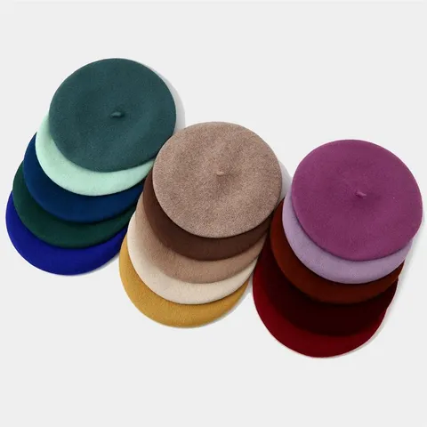 Women Solid Color Wool Blend Beret Hat Minimalist Vintage Painter Hat Warm Winter Chic Artist Beret Cap Female Headwear