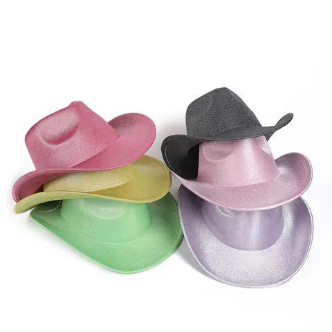 Colorful Western Cowboy Hat Glitter Powder Carnival Party Hat EVA Composite Millinery Fashion Headwear For Women Men