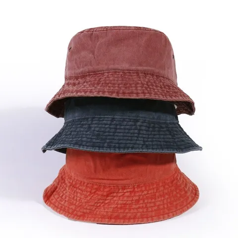 Washed Denim Bucket Hat Women Summer Retro Solid Color Sun Protection Breathable Casual Outdoor Fisherman Cap