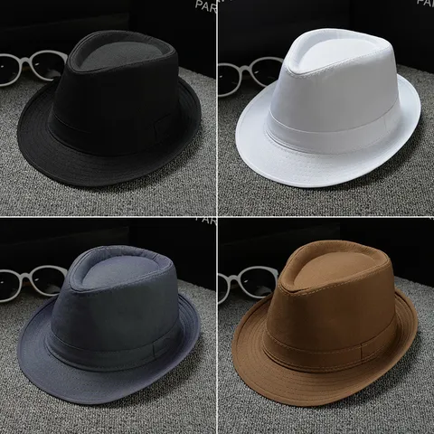 Unisex Classic Fedora Hat Solid Color Polyester Cotton Panama Sun Hat Vintage Short Brim Jazz Hat For Men Women