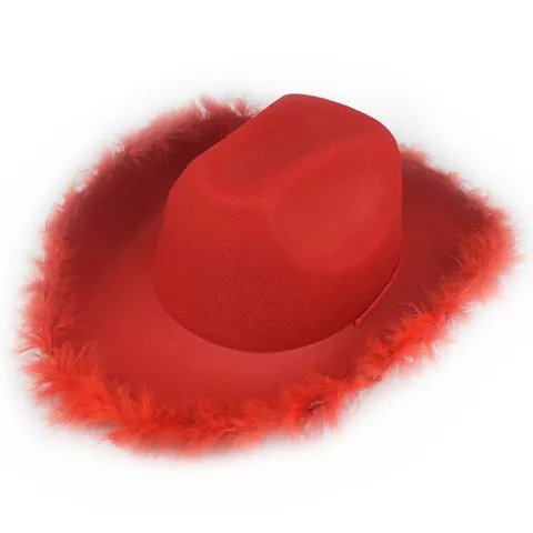 Rosa Feder Rand Westlicher Cowboy Hut Vintage Jazz Fedora Party Kostüm Kappe Für Unisex Stilvolle Kopfbedeckung
