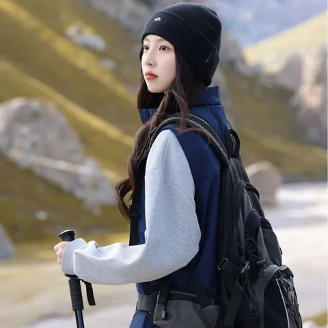 Autumn Winter Women Warm Knit Beanie Hat Outdoor Hiking Cashmere Blend Slouchy Skull Cap With Mountain Embroidery