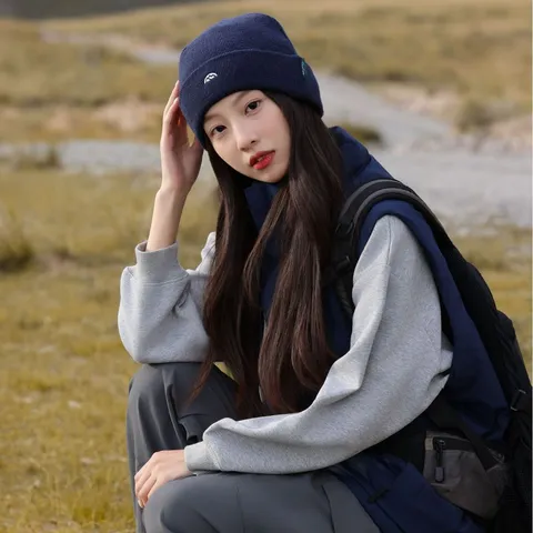 Autumn Winter Women Warm Knit Beanie Hat Outdoor Hiking Cashmere Blend Slouchy Skull Cap With Mountain Embroidery
