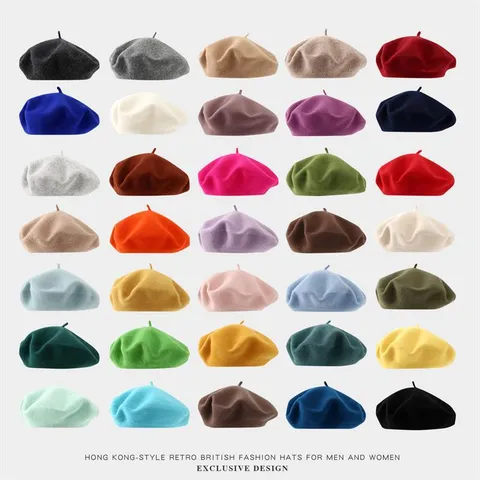 Women Solid Color Wool Blend Beret Hat Minimalist Vintage Painter Hat Warm Winter Chic Artist Beret Cap Female Headwear