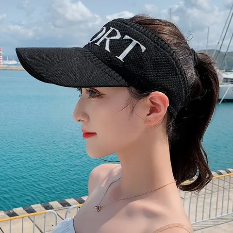 Women's Knitted Empty Top Sun Hat Breathable Mesh Visor Casual Outdoor Sports Summer Beach Baseball Cap