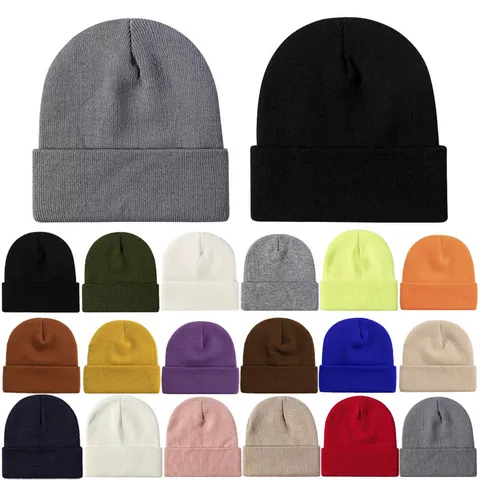 Gorro De Punto Cálido De Invierno Unisex Color Sólido Dobladillo Suave Elástico Casual Térmico Para Exterior