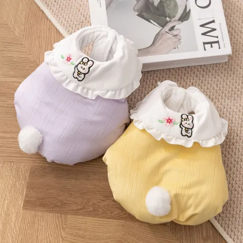 Cute Rabbit Tail Pet Cotton Coat For Small Dogs Cats Winter Warm Padded Clothes Puppy Teddy Bichon Jacket Embroidery Floral Outfit
