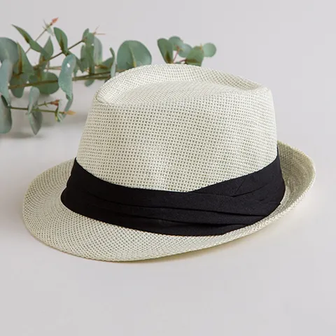 Classic Straw Panama Fedora Hat For Summer Beach Sun Protection Vintage Rolled Brim Gentleman Hat