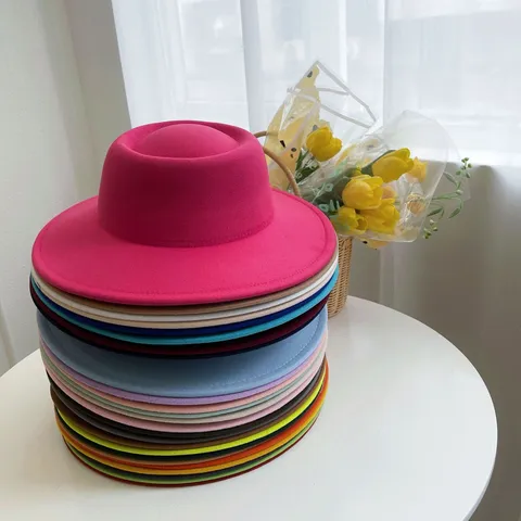 Retro Wide Brim Solid Color Woolen Fedora Hat Unisex Classic Convex Dome Soft Felt Jazz Hat Autumn Winter Casual Cap