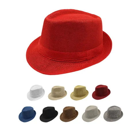 Unisex Casual Solid Color Fedora Hat Breathable Imitation Linen Sun Beach Hat Summer Outdoor Travel Jazz Cap