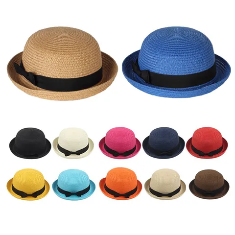 Unisex Kids And Adults Summer Straw Hat With Bowknot Dome Sun Hat Outdoor Beach Vacation Hat