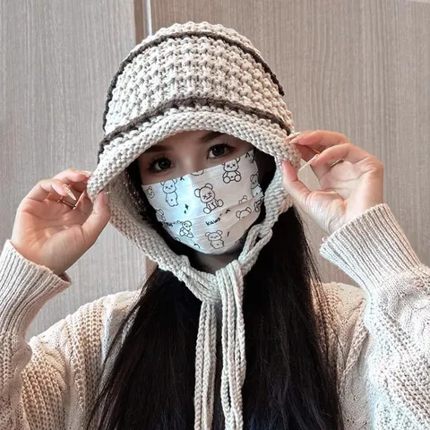 Handmade Tasseled Knitted Woolen Hat Women Autumn Winter Ear Protection Pullover Warm Beanie Hat Fashion Casual Cap