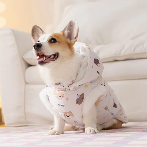 Verdikte Warme Huisdier Hond Vest Met Capuchon Winter Puppy Kleding Cartoon Ster Print Gequilt Corgi Vest Voor Middelgrote Honden
