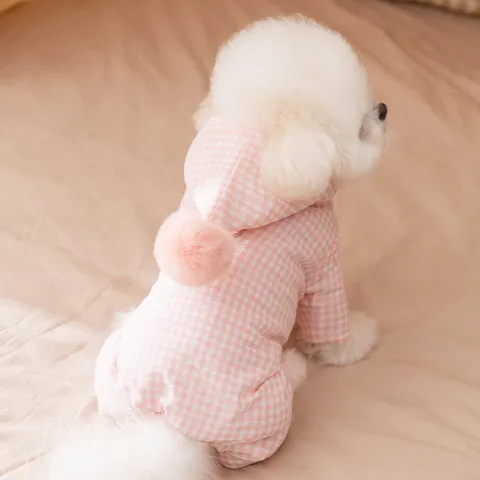 Verdickter Warmer Haustier Vierbeiniger Jumpsuit Kariert Gesteppt Hundekleidung Mit Kapuze Winter Jumpsuits Für Kleine Hunde Teddy Bichon Oberbekleidung