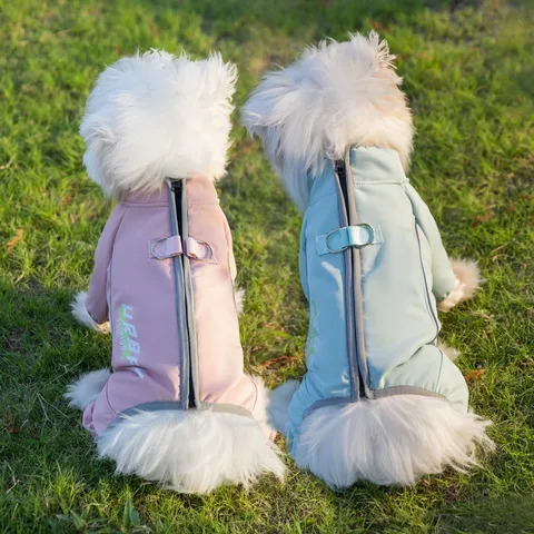 Winter Polarfleece Haustier Jumpsuit Mit Rücken Reißverschluss Geschirr D-Ring Buchstaben Druck Winddicht Warm Outdoor Hunde Kleidung Für Kleine Mittlere Hunde Katzen Lässiger Stil