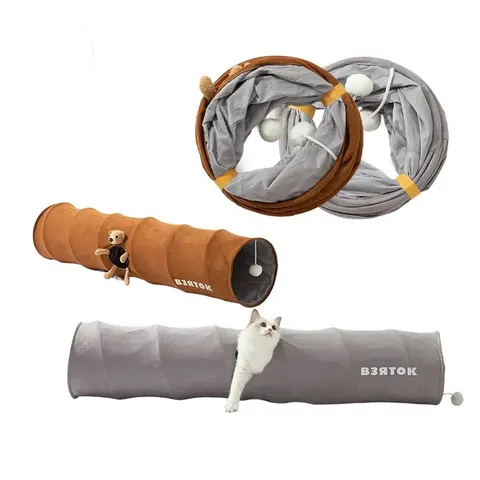 Collapsible Cat Tunnel Toy Foldable Play Tube With Hanging Toy Ball Cute Cartoon Bear Pet Tunnel For Indoor Cats boredom Relief