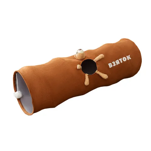 Collapsible Cat Tunnel Toy Foldable Play Tube With Hanging Toy Ball Cute Cartoon Bear Pet Tunnel For Indoor Cats boredom Relief