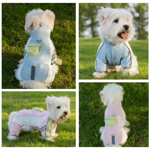 Haustier Hund Winterjacke Vierbeiniger Warmer Overall Winddichter Wattierter Mantel Mit Leinen-D-Ring Reflektorstreifen Für Hunde