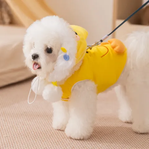 Haustier Hundebekleidung Winter Warm Fleece Gefüttert Kleines Gelbes Ente Verwandlungskostüm Kapuzenweste Kleidung Mit Hut