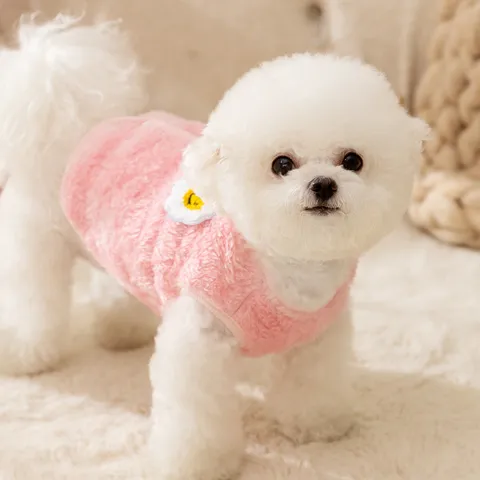 Winter Haustier Hundekleidung Warm Polarfleece Welpenkostüm Kleine Mittlere Hunde Teddy Bichon Niedlich Blumen Stickerei Pullover Kleidung