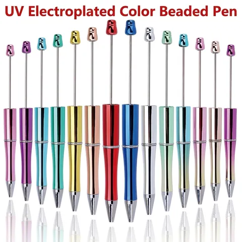 DIY Beaded Ballpoint Pen Plastic Electroplated Gradient Color Twist Action Writing Pen Body Material Bullet Tip Crafting Tools Office School Students Supplies Gift