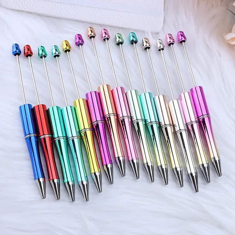 DIY Beaded Ballpoint Pen Plastic Electroplated Gradient Color Twist Action Writing Pen Body Material Bullet Tip Crafting Tools Office School Students Supplies Gift