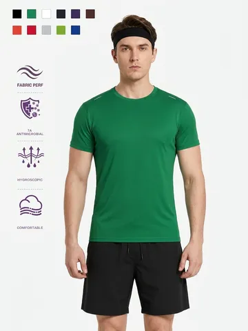 Herren Slim Fit Schnelltrocknend Sport T-Shirt Antibakteriell Hochelastisch Kurzarm Rundhals Laufen Fitness Nylon Top