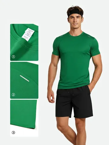 Herren Slim Fit Schnelltrocknend Sport T-Shirt Antibakteriell Hochelastisch Kurzarm Rundhals Laufen Fitness Nylon Top