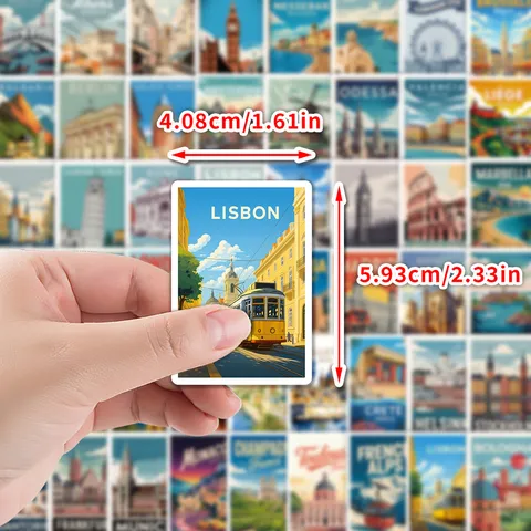 European Travel Graffiti Stickers Waterproof Vintage City Landmarks Decals For Water Bottle Phone Journaling Notebook