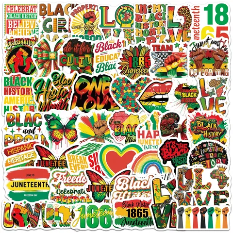 Autocollants de Graffiti en PVC Imperméables Thème de l'Histoire des Noirs Juneteenth pour Bouteille d'Eau Téléphone Portable Ordinateur Portable Décoration