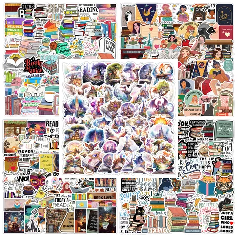 Book Reading Waterproof Graffiti Stickers Vinyl Decals For Laptop Phone Journal Literary Bookworm Stationery Decoration