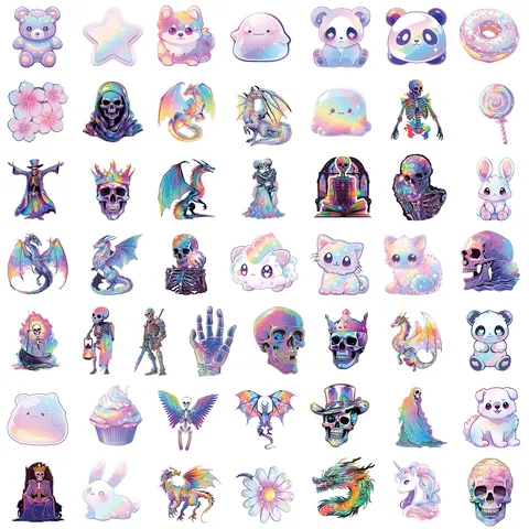 Holografische Wasserdichte Vinyl Aufkleber Süße Cartoon Abziehbilder Set Für Laptop Skateboard Handy Koffer Tagebuch Dekoration