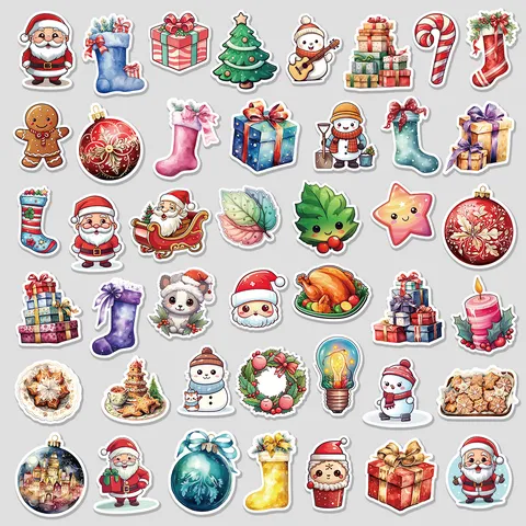 Christmas Waterproof Stickers Decals Cartoon Santa Snowman Gingerbread Snowflake Gift Stocking Ball Xmas Decor