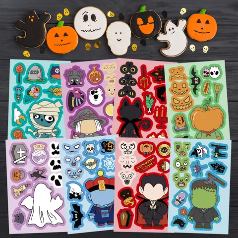 Halloween DIY Face Changing Puzzle Stickers Kids Educational Game PVC Waterproof Decals Party Decoration Supplies