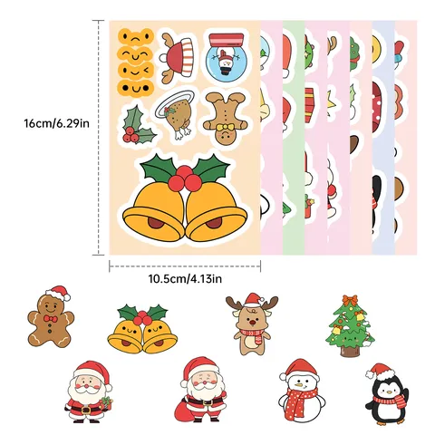 Nordic Christmas Face Changing Puzzle Stickers DIY Cartoon Santa Claus Snowman Waterproof PVC Decals For Kids Party Decor