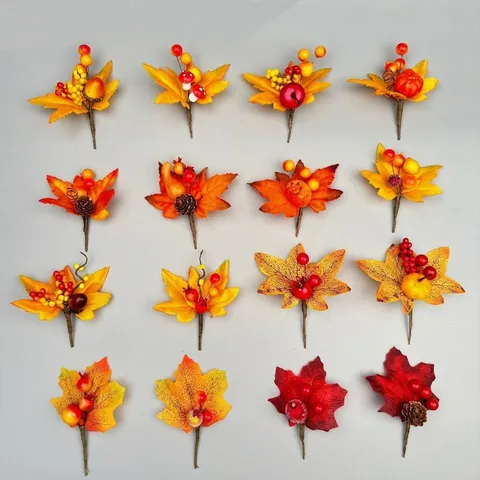 Artificial Pumpkin Maple Leaf Stems For Thanksgiving Autumn Harvest Decor Foam Silk Cloth Floral Picks For Home Vase Decoration