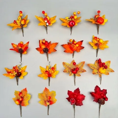 Artificial Pumpkin Maple Leaf Stems For Thanksgiving Autumn Harvest Decor Foam Silk Cloth Floral Picks For Home Vase Decoration